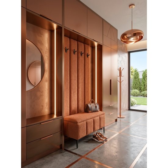 GARDEROBA tapicerowana z pufą do przedpokoju, MARABELLA 80, schowek-wieszak